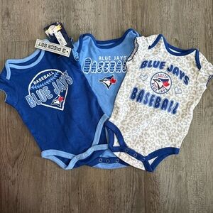 MLB Official Blue Jays Baby 3 Piece Bodysuit Set